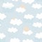 Seamless pattern with white rainy clouds on blue background. Design for kids.