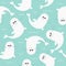 Seamless Pattern. White sea lion. Harp seal pup. Cute cartoon character. Happy animal collection. Sea ocean water wave