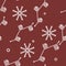 Seamless pattern with white snowflakes on bordo background and branches christmas tree