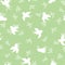 Seamless pattern with white swallow silhouette on green background. Cute bird in flight. Vector illustration. Doodle