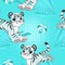 Seamless pattern with white tigers playing with balls