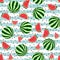 Seamless pattern whole, pieces of watermelon