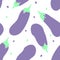 Seamless pattern with whole purple eggplants and seeds. Art can be used for menu; packing; wallpaper