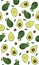 Seamless pattern whole and sliced avocado on white background