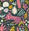 Seamless pattern with wild cat and tropical leaves - for home decor, print, poster, greeting card. cute vector fabric design