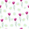 Seamless pattern wild daisies, abstract pink tulips on white background, vector eps 10