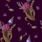 Seamless pattern with wild flowers on a dark background. Vector illustration.