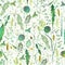 Seamless pattern with wild flowers, herbs, grasses. Watercolor hand drawn botanical illustration