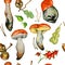 Seamless pattern with wild mushrooms