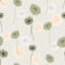 Seamless pattern of wild small green and orange flowers on a light green background. Watercolo