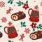 Seamless pattern with winter drinks and biscuits. Vector graphics