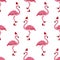 Seamless pattern with winter flamingo in Santa hat and shoes. Christmas design for cards, backgrounds, fabric, wrapping paper