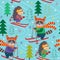 Seamless pattern winter fun with animals on ski