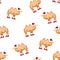 Seamless pattern with winter happy camel in Santa hat and shoes. Christmas design for cards, backgrounds, fabric