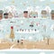 Seamless pattern Winter wonderland landscape in village,Vector Happy kid playing ice skates in the park, Endless Winter city