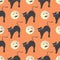 Seamless pattern with witch cats and demonic moon. Halloween background