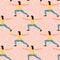 Seamless pattern with woman doing yoga at home. Illustration with Warrior Pose, Virabhadrasana