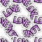 Seamless pattern of word Love. Freehand drawing.