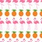 Seamless Pattern Wrapping paper, textile template. Pineapple Pink flamingo set. Exotic tropical bird. Zoo animal kids collection.