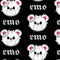 Seamless pattern with Wrong and Raped Teddy Bear toy. Inscription Baby. Black Emo Goth background. Gothic aesthetic in