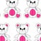 Seamless pattern with Wrong and Raped Teddy Bear toy. White pink Emo Goth background. Gothic aesthetic in y2k, 90s, 00s