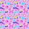 Seamless pattern with y2k style elements. Acidic vivid neon colors. Bright youth pattern with 90 s characters. Roller