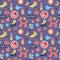 Seamless pattern with y2k style elements. Acidic vivid neon colors. Bright youth pattern with 90 s characters. Roller