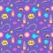 Seamless pattern with y2k style elements. Acidic vivid neon colors. Bright youth pattern with 90 s symbols. Lava lamp