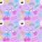 Seamless pattern with y2k style elements. Acidic vivid neon colors. Bright youth pattern with 90s symbols. Cherry