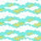 Seamless pattern with yellow airplane with clouds