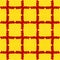 Seamless pattern, on a yellow background a cage of stripes consisting of red hearts