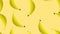 Seamless pattern with yellow banana. White background. Flat cartoon style. Tropical fruit. Healthy food. Vegan, vegetarian