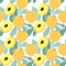 Seamless pattern with yellow cherry plum and leaves. Prunus cerasifera, alycha on a white background.