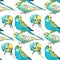 seamless pattern Yellow face blue wavy parrot. Vector illustration