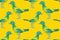 Seamless pattern with yellow fairy birds painted in watercolor.