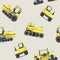 A seamless pattern with yellow farm tractors on caterpillars, a vector stock illustration with flat agricultural technique