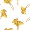 Seamless pattern with yellow ginkgo leaves on white background, watercolor background pattern