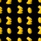 seamless pattern of yellow hares on a black background