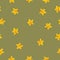 Seamless pattern with yellow maple leaves. Brown stem. Gray green background. Autumn or summer. Nature or ecology. Doodle cartoon