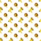 Seamless pattern of yellow megaphones on white background isolated, loudspeakers art backdrop, loudhailers repeating ornament