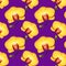Seamless pattern of yellow Orchid flowers with closed buds. Flowers on a purple background
