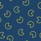 Seamless pattern. Yellow Pacman on a blue background. Geometric