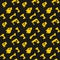 Seamless pattern yellow power tools on dark background