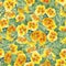 Seamless pattern with yellow watercolor primroses flowers.