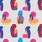 Seamless Pattern with young ladies with various Haircuts and accessories. Look from behind.