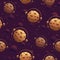 Seamless pattern with yummy chocolate planets. Cookie space texture.