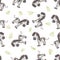 Seamless pattern of zebras and green bushes