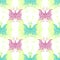 Seamless pattern with zentangle butterflies light green lilac on white