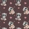 Seamless patterns with bears. Cute funny panda with different emotions on a dark background with hearts. Watercolor. childrens