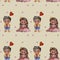 Seamless patterns. A couple in love - a playful baby princess with long hair and lipstick in her hands and a boy in a